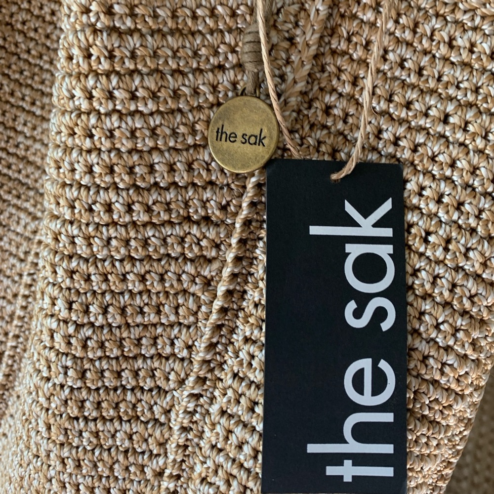 NWT The Sak Tan Crochet Large Tote with Brown Leather Handles Originally $299 - Picture 11 of 12